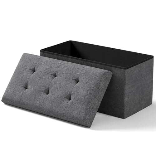 White Storage Ottoman Bench with Folding Foot Rest, 15 x 43 x 15 Inches