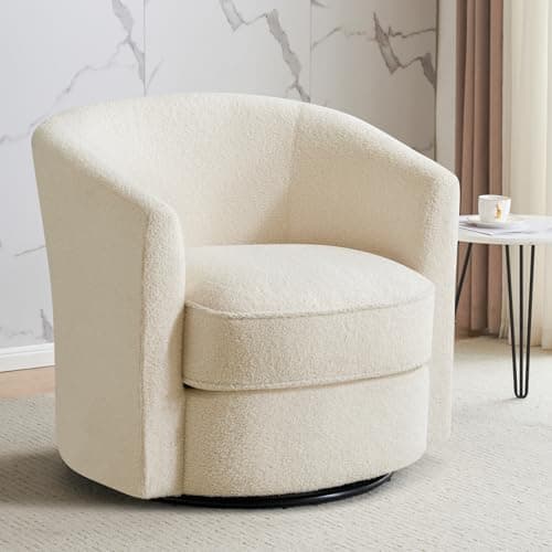 Furniliving 360° Swivel Grey Accent Chair, Comfortable Sherpa Upholstered Barrel Sofa