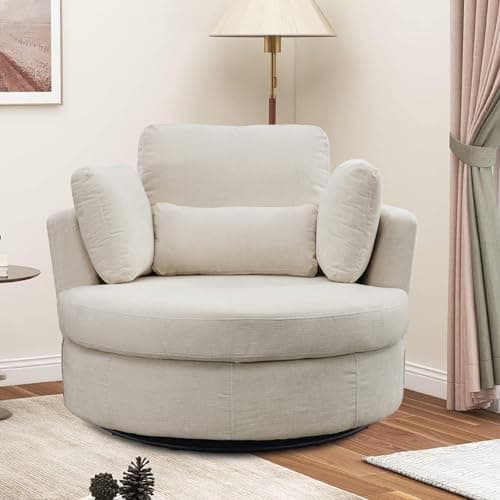 Oversized Swivel Accent Chair for Living Room Bedroom Hotel Office - Beige Boucle