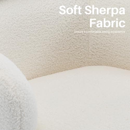 360° Swivel Boucle Chair, Tufted Ivory Headrest Living Room Chair