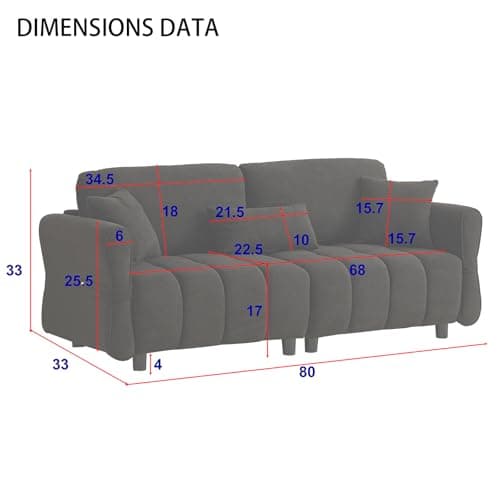 Black 3-Seater Mid Century Chenille Couch with Tufted Design & 3 Pillows