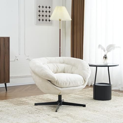 GDFStudio 360° Swivel Chenille Office Chair, Black Metal Base, Brown