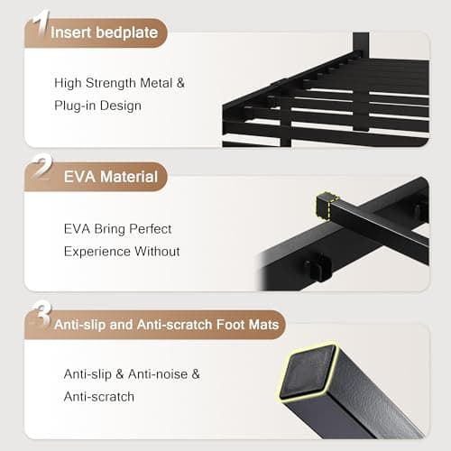 Twin Size Metal Bed Frame with Tufted Headboard and Underbed Storage, Easy Assembly, Noise-Free, Dark Grey
