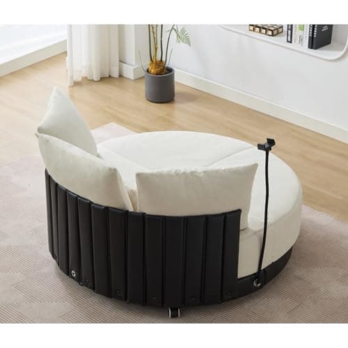 Beige 52.75" Oversized Rotating Swivel Chair with Phone Stand