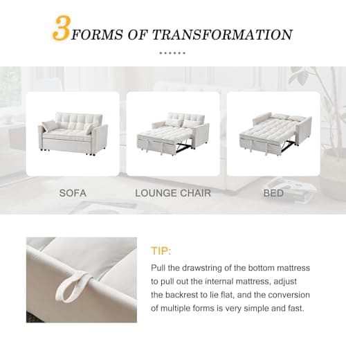 Modern 3-in-1 Futon Sofa Bed with Storage and Adjustables (Beige)