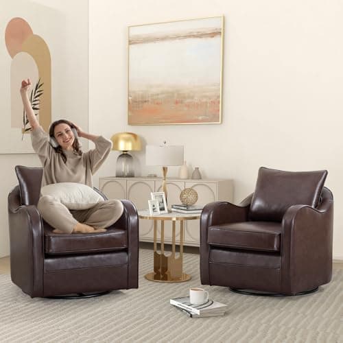Simore Dark Brown Faux Leather Swivel Accent Chair