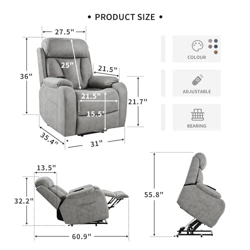 Modern Elderly Power Lift Chair Recliners Leathaire Electric Lift Recliner Chair with Side Pocket for Living Room and Bedroom (Light Gray)