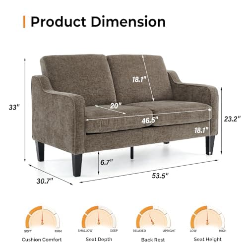 VINGLI 53" Mid Century Modern 2 Seater Love Seat Sofa