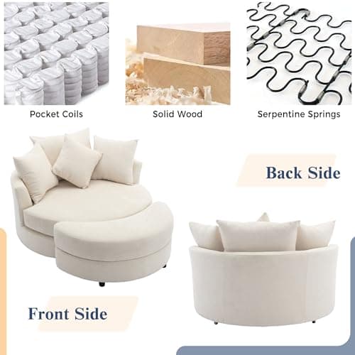 Merax 360° Swivel Barrel Chair with Half Moon Storage Ottoman, Living Room Accent Chairs, Cream