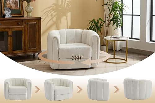 Modern White Swivel Barrel Chair Set of 2 for Living Room or Bedroom