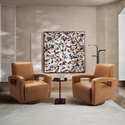 COLAMY Modern Faux Leather Swivel Accent Chair for Living Room - Light Brown