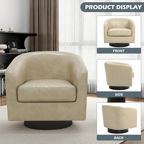 Modern Cream UIXE PU Leather Swivel Barrel Club Chair Set (2)