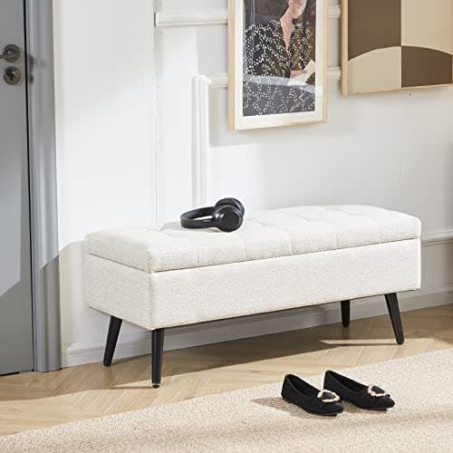 Entryway Storage Ottoman Bench 40 Beige