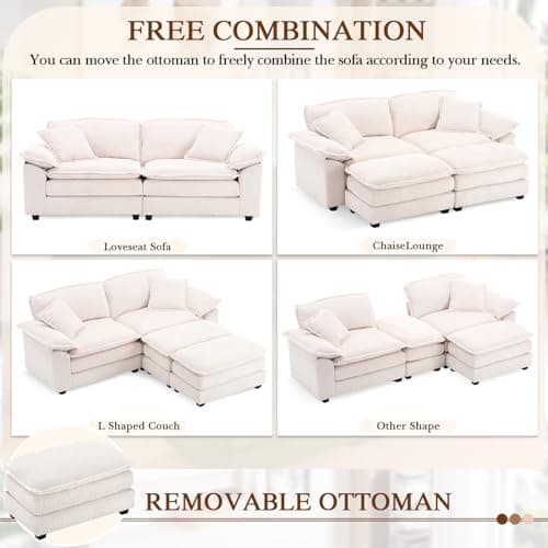 L Shaped Corduroy Sectional Sofa with Chaise and Ottoman