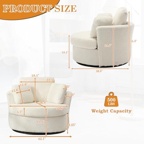 JEEOHEY 42 Ivory Teddy Swivel Barrel Chair - Modern Oversized Accent Chair for Nursery, Living Room, Bedroom