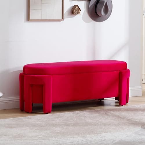 Modern Upholstered Storage Bench, Velvet Fabric 47 Long Entryway Bench with Storage and Seating, Cow Pattern