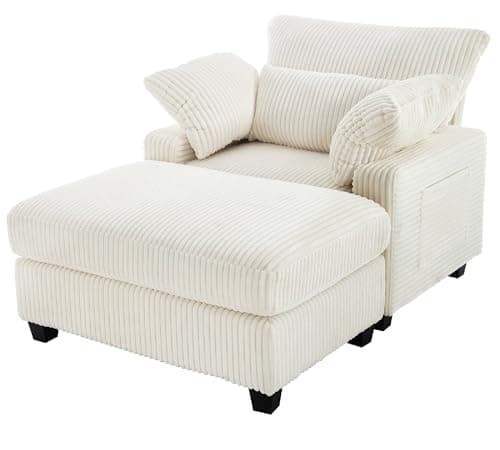 Oversized Chenille Chaise Lounge Chair with Ottoman (57.6", Green)