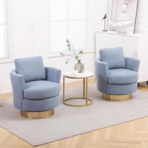 Gold Stainless Steel Base Teddy Swivel Chair, Black Comfy Living Room Accent