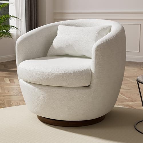 Boucle Swivel Barrel Chair, Modern Fabric 360 Degree Accent Chairs