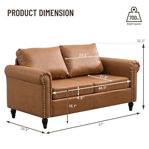 57" Loveseat Sofa Couch for Small Spaces with Solid Wood Legs