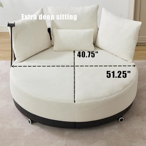 Beige 52.75" Oversized Rotating Swivel Chair with Phone Stand