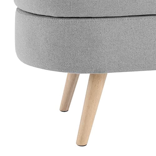 End of Bed Storage Ottoman Bench, 43 Oval Linen Fabric Vanity Bench