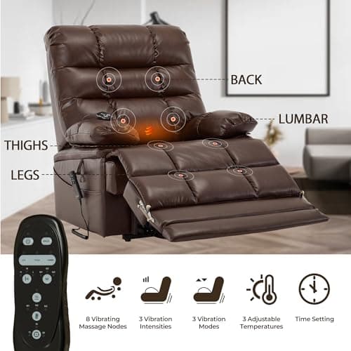 Irene House Big Tall Man Power Recliner, Extra Large Heat Massage 9205L