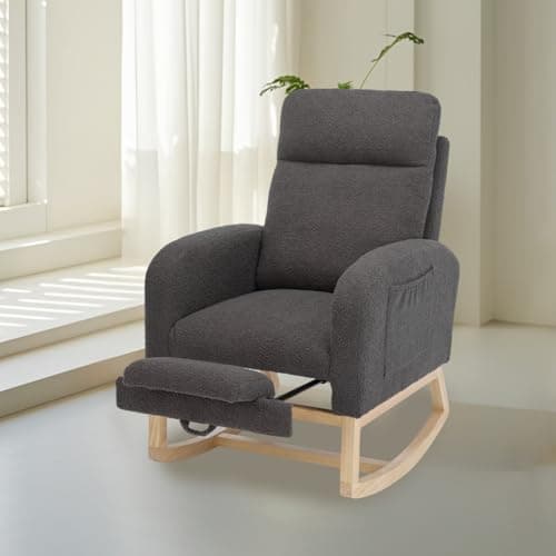 Teddy Fabric Rocking Chair with Adjustable Footrest (Beige)