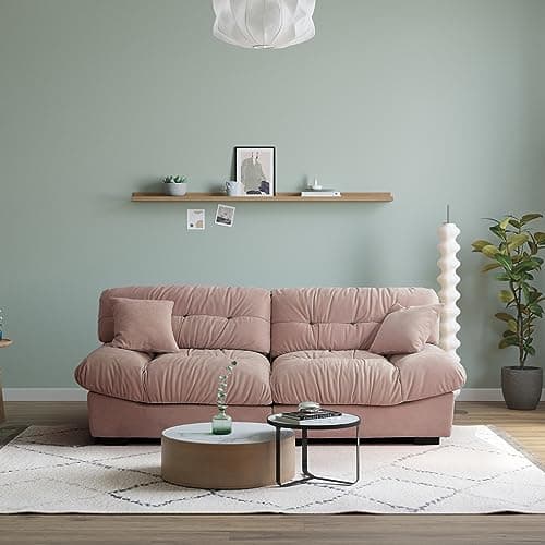 Pink Oversized JACH Sectional Couch with Thick Cushion and Two Pillows