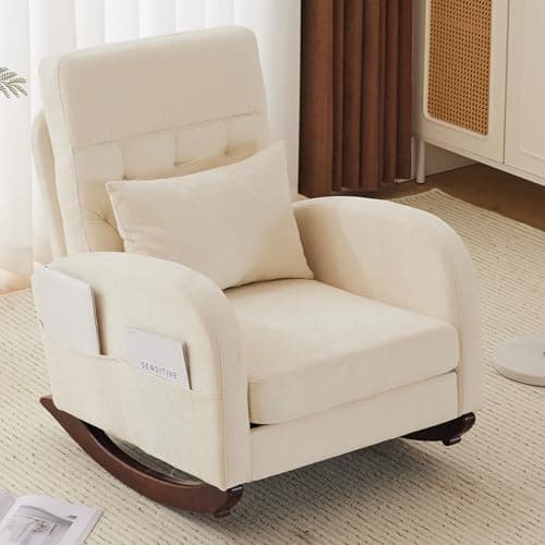 VINGLI Thick Headrest Mid-Century Modern Nursing Rocking Chair
