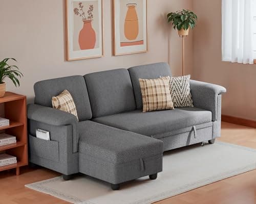Homall Dark Grey Linen L-Shaped Sleeper Sofa with Storage