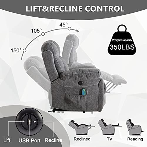 CANMOV Large Power Lift Recliner with Massage and Heat for Big People-Anti Skid Fabric, Dark Gray