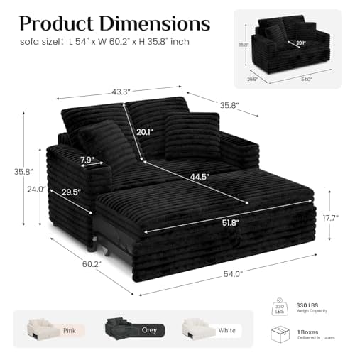Belffin Black Upholstered Chaise Lounge Pull Out Sofa Bed with Pillows
