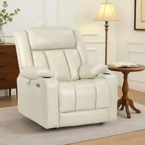 Heavy Duty Dual Motor Oversized Power Lift Recliner Chair for Elderly, Cream White
| 400lbs Capacity Leather Recliner with Massage and Heat for Elderly, Cream White
| Big and Tall Lay Flat Lift Chair with Cup Holders, Dual Motor Power Recliner for E