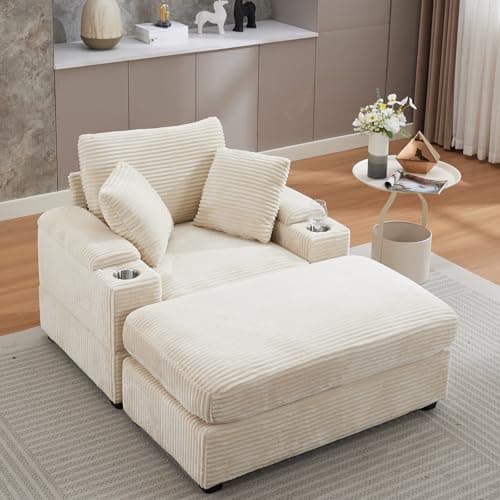 Oversized Grey Chaise Lounge Chair with Ottoman & Storage