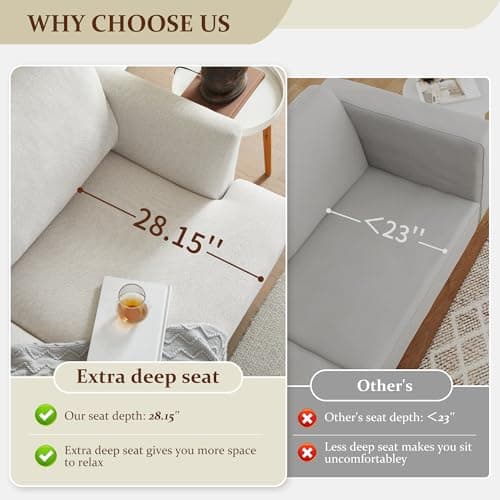 Beige Mid Century Love Seat Couch for Small Spaces
