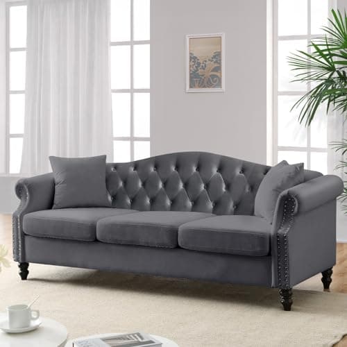 57 Button Tufted Velvet Loveseat Sofa in Black for Living Room, Bedroom, Office, Apartment