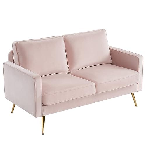 VINGLI Cognac 56" PU Leather 2-Seater Loveseat Sofa