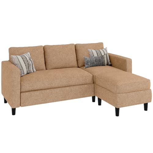 JAMFLY Dark Grey L-Shaped Sectional Sofa with Ottoman for Small Spaces