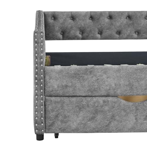 Elegant Grey Upholstered Twin Daybed with Storage Drawers
