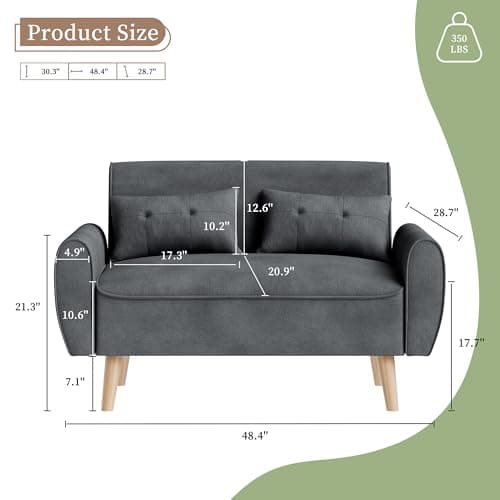 Vongrasig Dark Gray Mid Century Linen 47" Love Seat Sofa