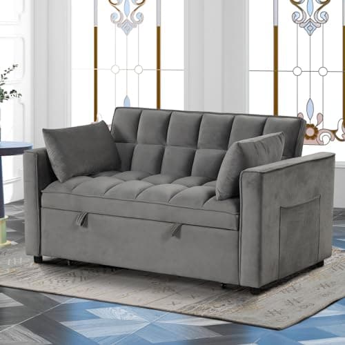 Modern Gray Convertible Sofa Bed with Multi-Functional Sleeper Couch, Pull Out Bed, and Chaise Lounge