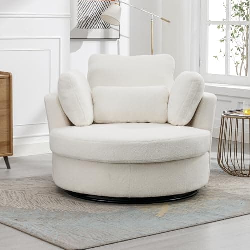 Oversized Swivel Accent Chair for Living Room Bedroom Hotel Office - Beige Boucle
