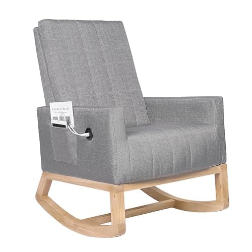 VECELO Modern Upholstered Teddy Fabric Glider Chair with Padded Seat & High Backrest