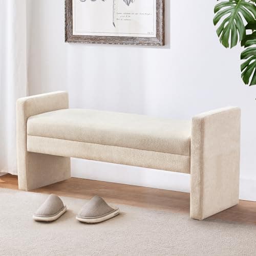 Khaki Upholstered Solid Wood Bench for Bed & Living Room