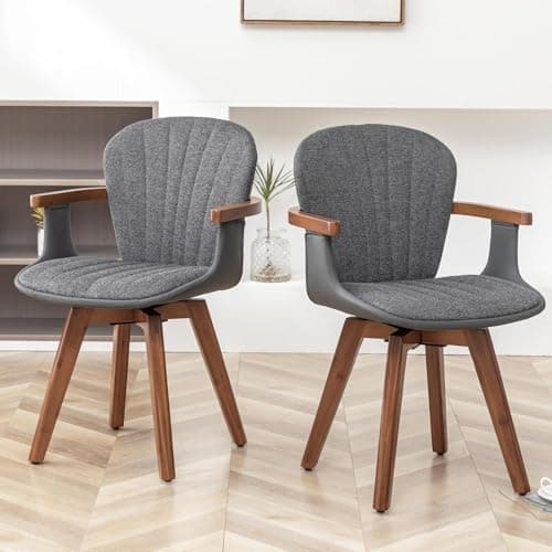 LUNLING Mid Century Modern White Faux Leather Swivel Dining Chair Set