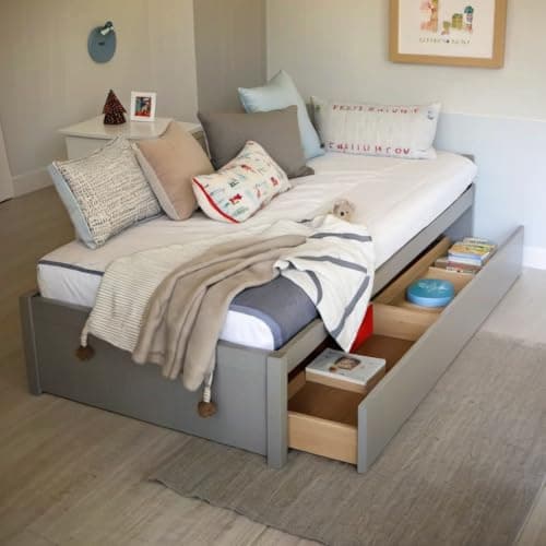 White Wood Storage Bed Frame with Drawers for Kids & Adults