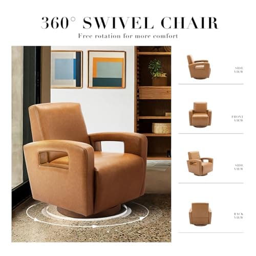 COLAMY Modern Faux Leather Swivel Accent Chair for Living Room - Light Brown