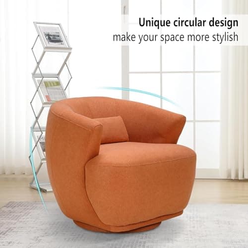 CANMOV Modern Orange Fabric Swivel Barrel Chair, 360 Degree Rotation for Living Room, Bedroom, and Office