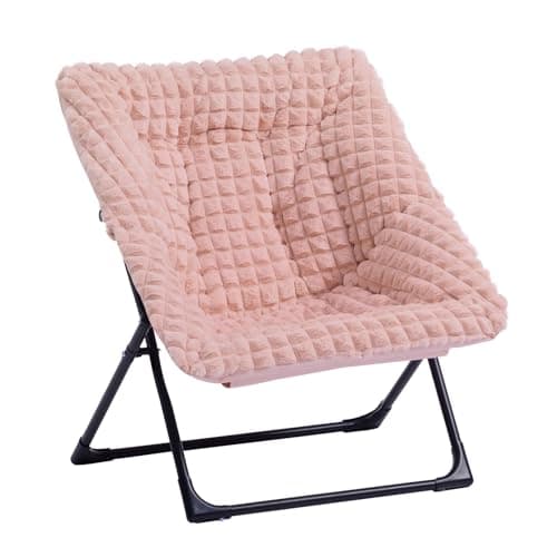 HollyHOME Beige Faux-Fur Oversized Folding Lounge Chair
